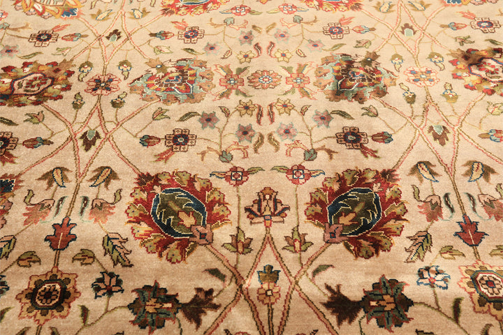 6x9 Tan, Maroon, Gold Color Hand Knotted Kashan Wool &amp; Silk Traditional Oriental Rug