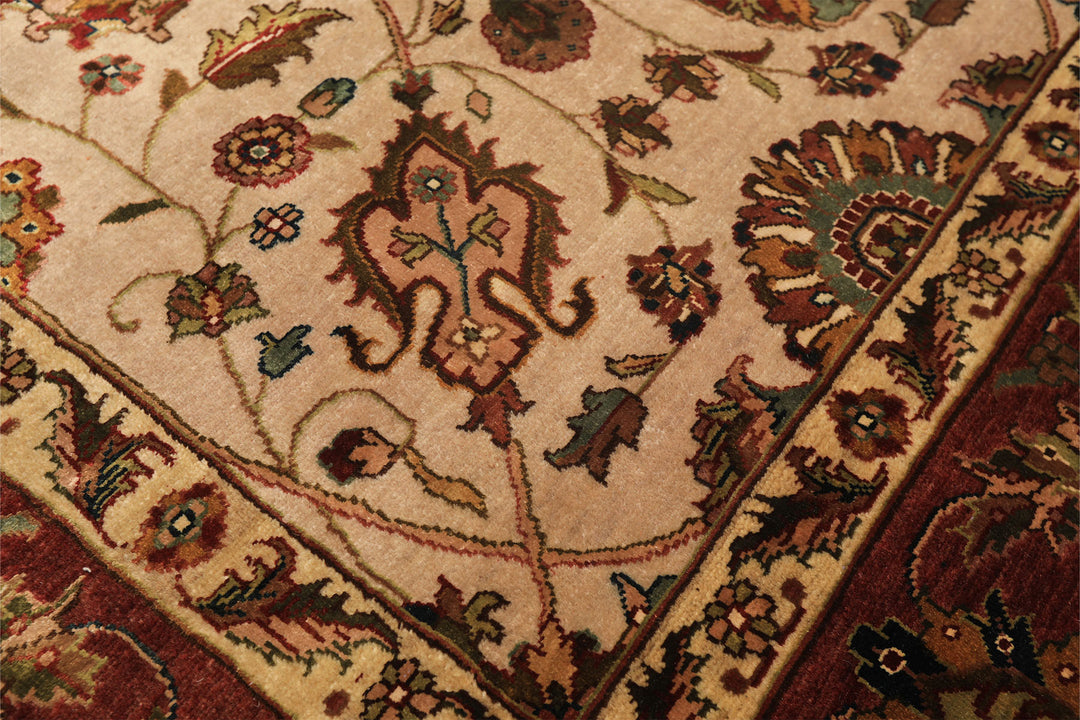 6x9 Tan, Maroon, Gold Color Hand Knotted Kashan Wool &amp; Silk Traditional Oriental Rug