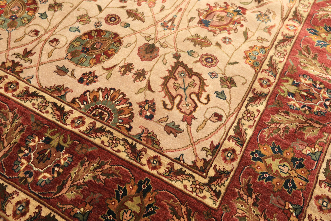 6x9 Tan, Maroon, Gold Color Hand Knotted Kashan Wool &amp; Silk Traditional Oriental Rug