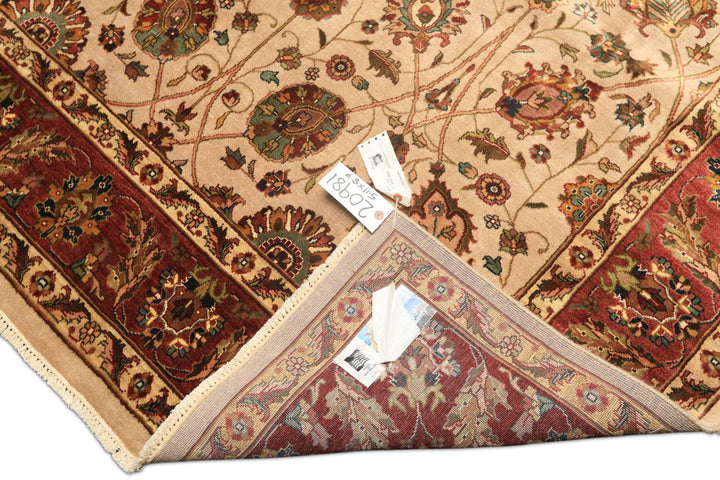 6x9 Tan, Maroon, Gold Color Hand Knotted Kashan Wool &amp; Silk Traditional Oriental Rug