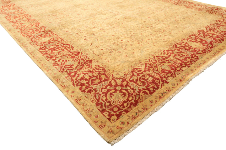 6x9 Beige, Burnt Orange, Mint Color Hand Knotted Agra Wool Traditional Oriental Rug
