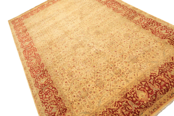 6x9 Beige, Burnt Orange, Mint Color Hand Knotted Agra Wool Traditional Oriental Rug