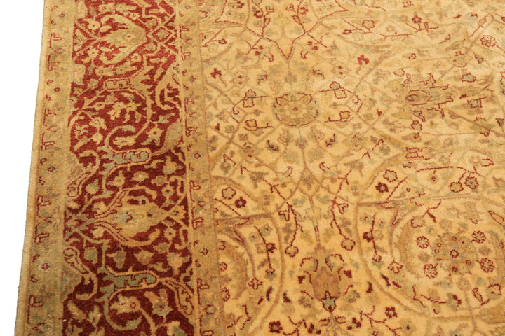 6x9 Beige, Burnt Orange, Mint Color Hand Knotted Agra Wool Traditional Oriental Rug