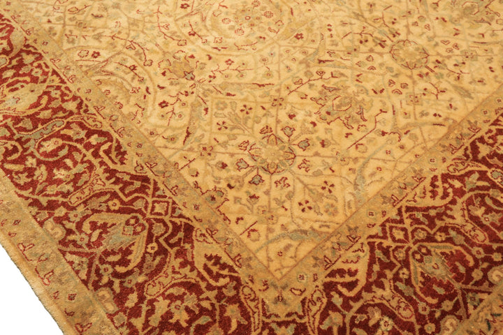 6x9 Beige, Burnt Orange, Mint Color Hand Knotted Agra Wool Traditional Oriental Rug