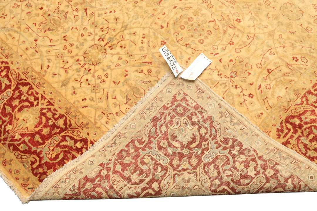 6x9 Beige, Burnt Orange, Mint Color Hand Knotted Agra Wool Traditional Oriental Rug