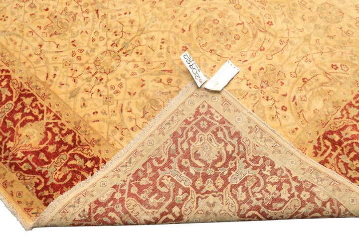 6x9 Beige, Burnt Orange, Mint Color Hand Knotted Agra Wool Traditional Oriental Rug