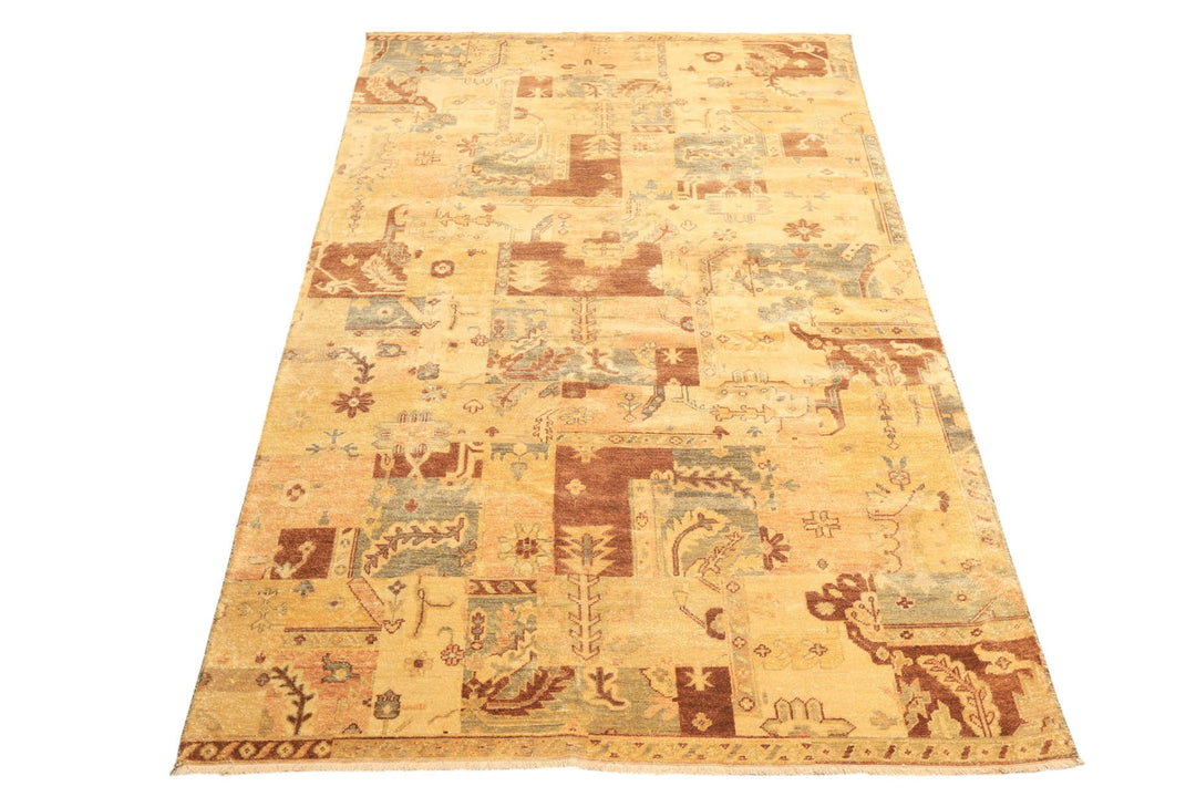 6x9 Beige, Gold, Brown Color Hand Knotted Oushak Wool Modern &amp; Contemporary Oriental Rug