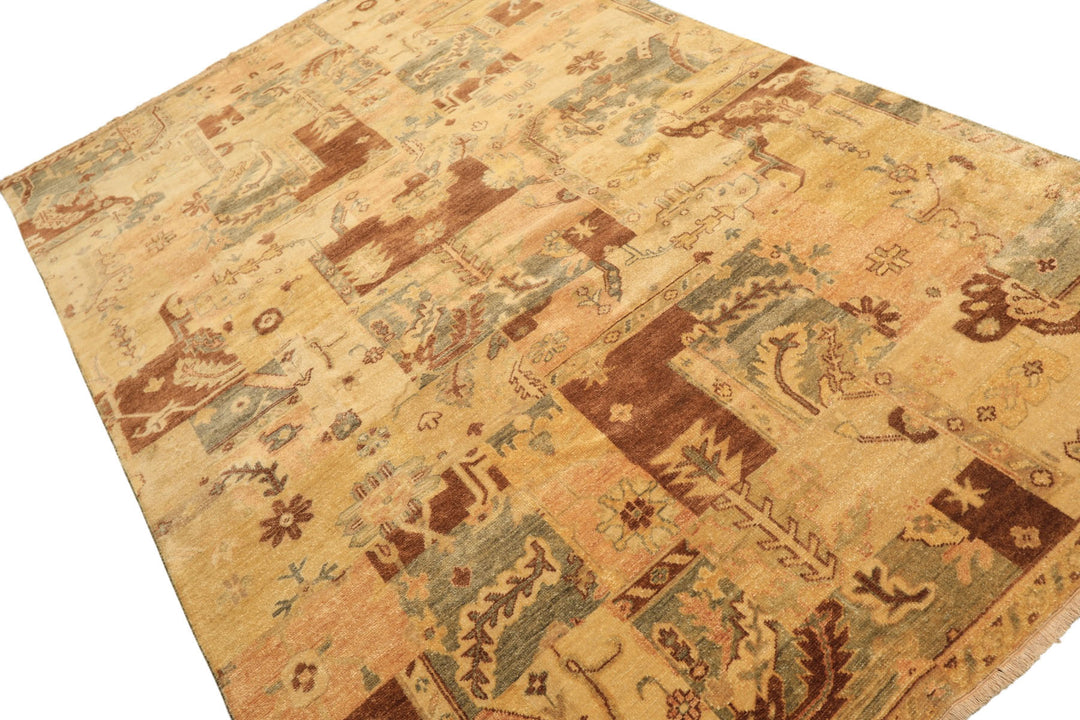 6x9 Beige, Gold, Brown Color Hand Knotted Oushak Wool Modern &amp; Contemporary Oriental Rug