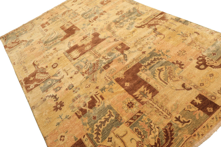 6x9 Beige, Gold, Brown Color Hand Knotted Oushak Wool Modern &amp; Contemporary Oriental Rug