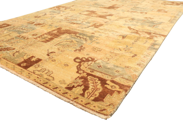 6x9 Beige, Gold, Brown Color Hand Knotted Oushak Wool Modern &amp; Contemporary Oriental Rug