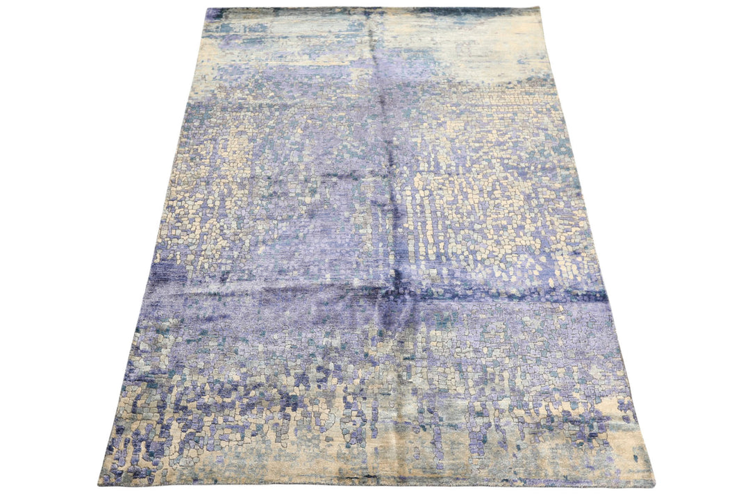 6x9 Lavender, Gray, Aqua Color Hand Knotted Sherpa Viscose Modern &amp; Contemporary Oriental Rug