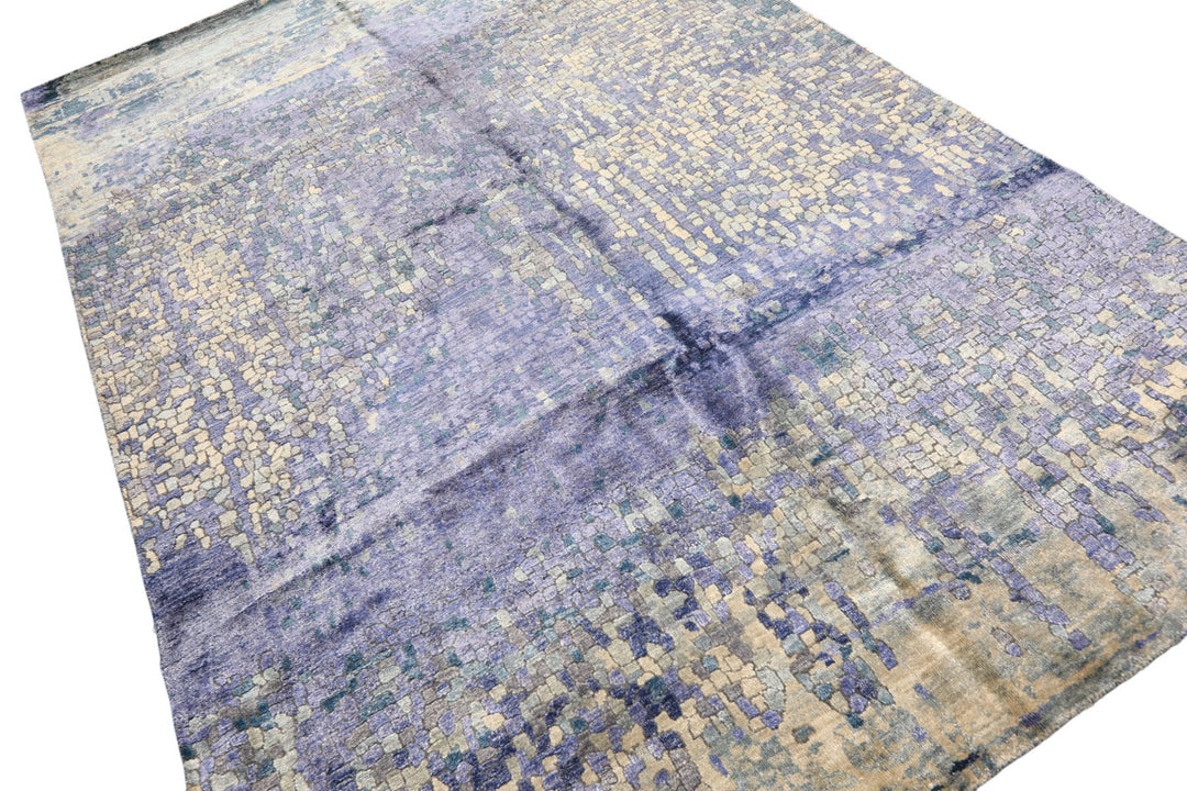 6x9 Lavender, Gray, Aqua Color Hand Knotted Sherpa Viscose Modern &amp; Contemporary Oriental Rug