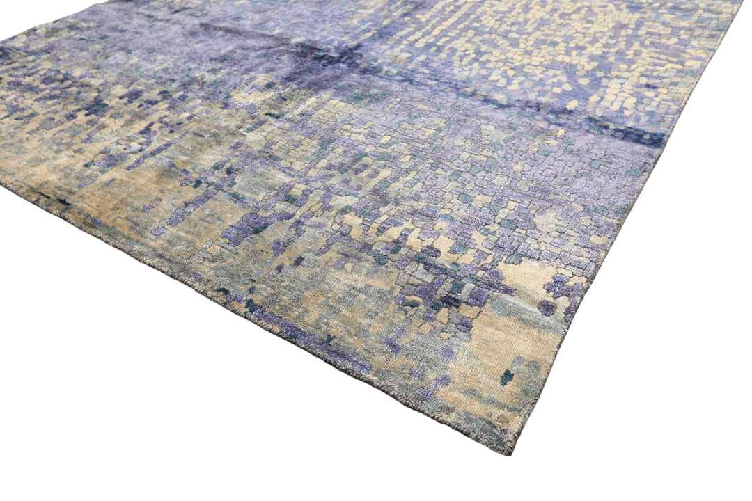 6x9 Lavender, Gray, Aqua Color Hand Knotted Sherpa Viscose Modern &amp; Contemporary Oriental Rug