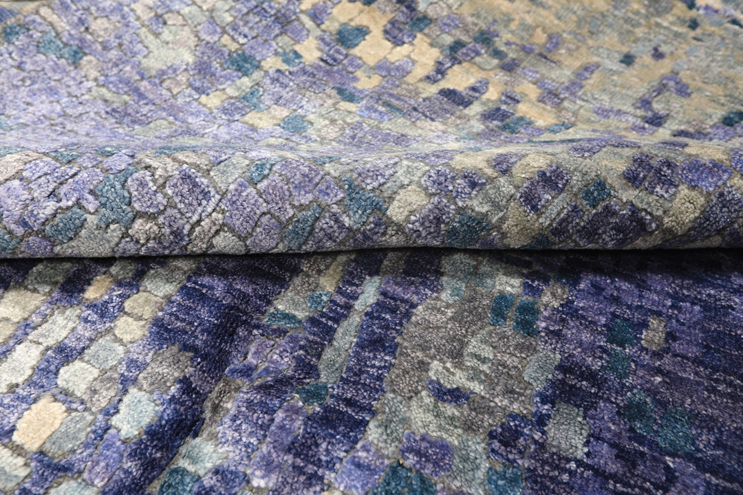 6x9 Lavender, Gray, Aqua Color Hand Knotted Sherpa Viscose Modern &amp; Contemporary Oriental Rug