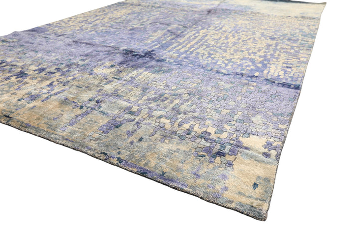 6x9 Lavender, Gray, Aqua Color Hand Knotted Sherpa Viscose Modern &amp; Contemporary Oriental Rug