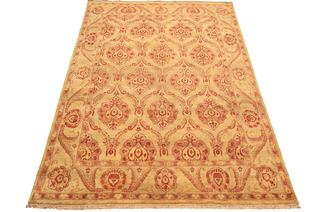 8x10 Gold, Rose, Rust Color Hand Knotted Oushak New Zealand Wool Transitional Oriental Rug