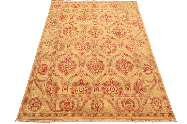 8x10 Gold, Rose, Rust Color Hand Knotted Oushak New Zealand Wool Transitional Oriental Rug