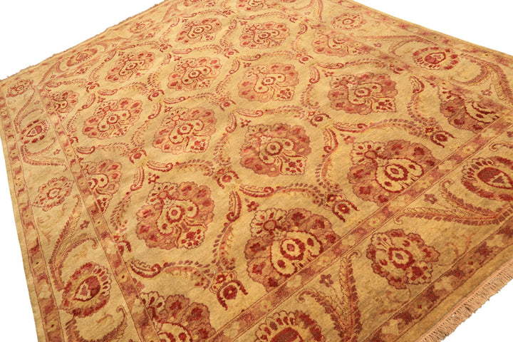 8x10 Gold, Rose, Rust Color Hand Knotted Oushak New Zealand Wool Transitional Oriental Rug