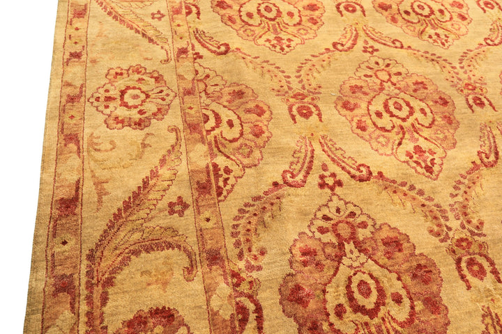 8x10 Gold, Rose, Rust Color Hand Knotted Oushak New Zealand Wool Transitional Oriental Rug