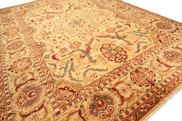 10x14 Beige, Lime, Peach Color Hand Knotted Oushak Wool Traditional Oriental Rug