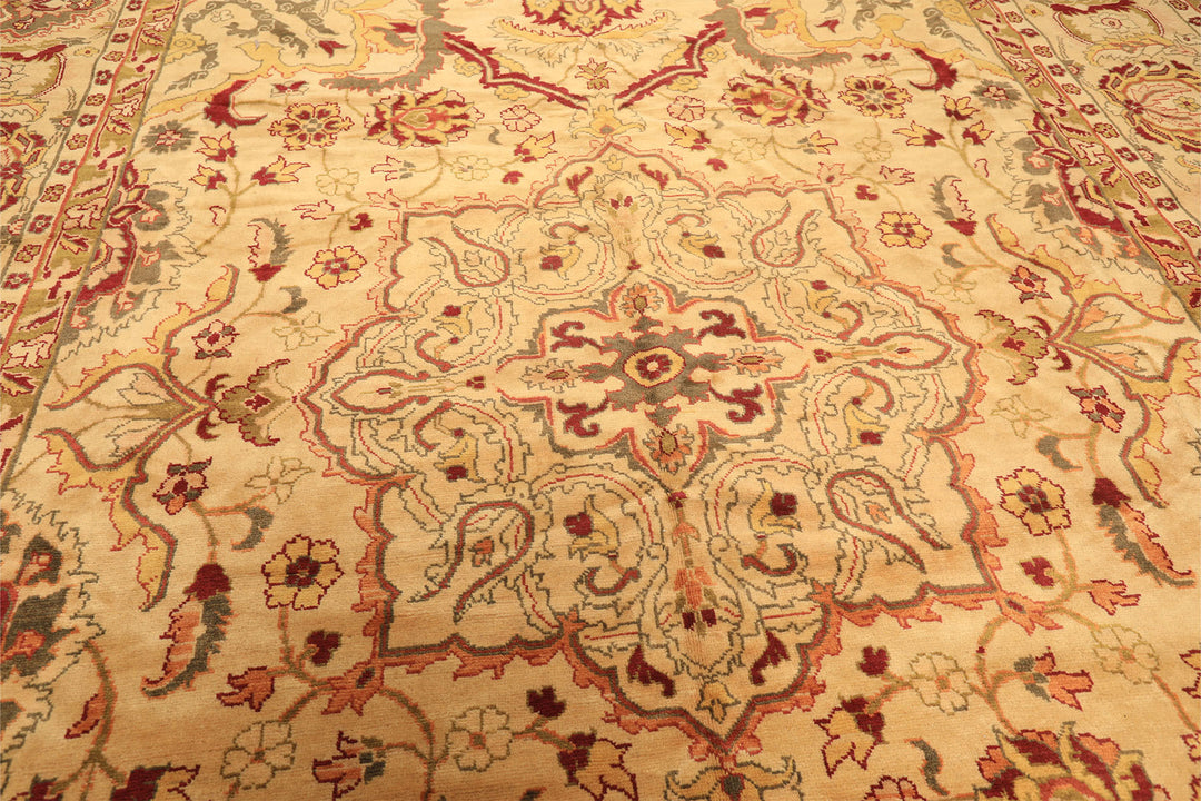 10x14 Beige, Lime, Peach Color Hand Knotted Oushak Wool Traditional Oriental Rug