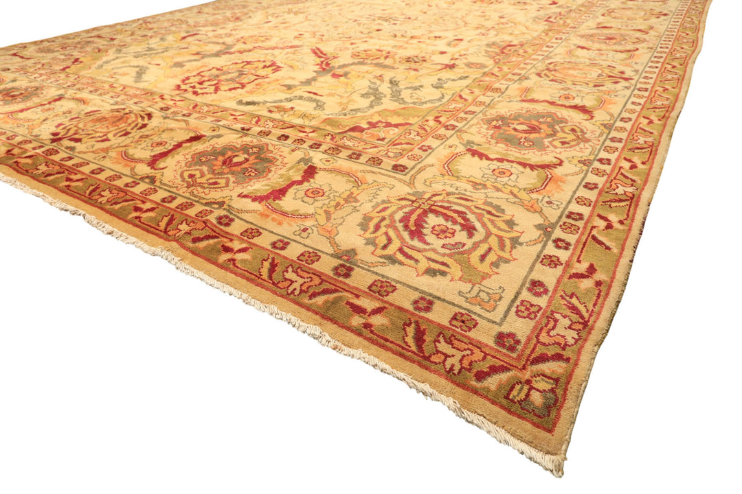 10x14 Beige, Lime, Peach Color Hand Knotted Oushak Wool Traditional Oriental Rug