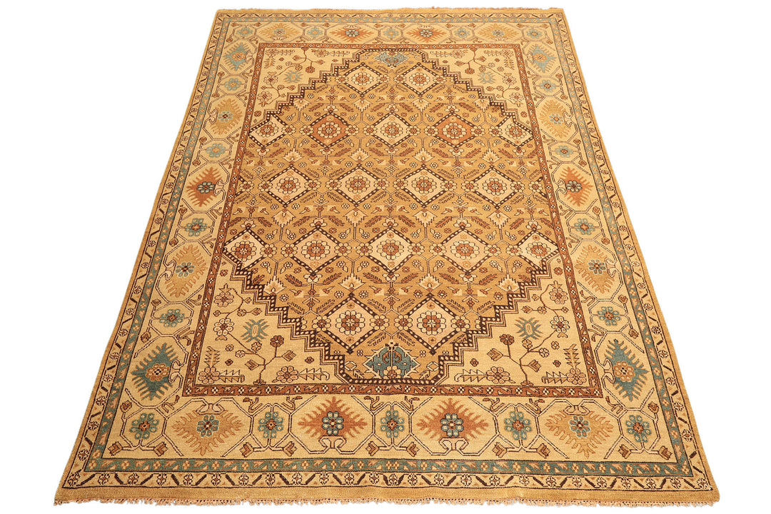 8x10 Caramel, Beige, Brown Color Hand Knotted Oushak Wool Transitional Oriental Rug