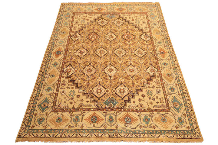 8x10 Caramel, Beige, Brown Color Hand Knotted Oushak Wool Transitional Oriental Rug