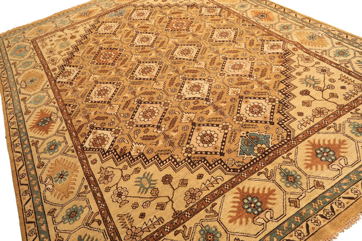 8x10 Caramel, Beige, Brown Color Hand Knotted Oushak Wool Transitional Oriental Rug