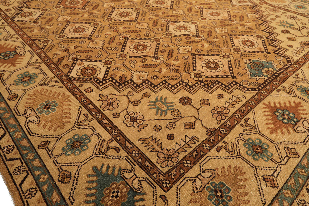 8x10 Caramel, Beige, Brown Color Hand Knotted Oushak Wool Transitional Oriental Rug