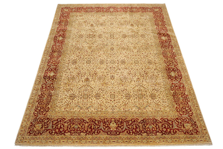 8x10 Beige, Burnt Orange, Mint Color Hand Knotted Agra Wool Traditional Oriental Rug