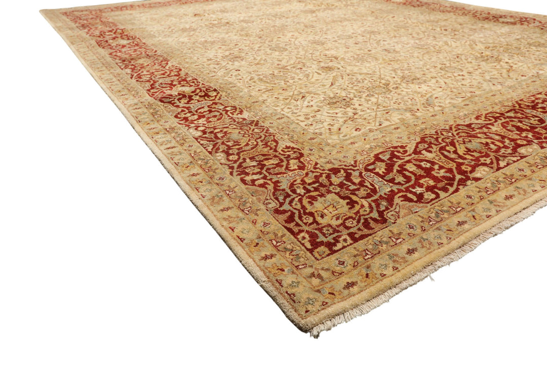 8x10 Beige, Burnt Orange, Mint Color Hand Knotted Agra Wool Traditional Oriental Rug