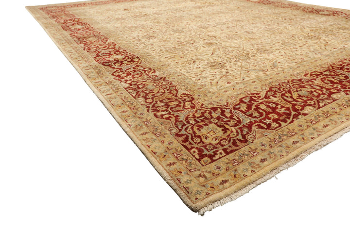 8x10 Beige, Burnt Orange, Mint Color Hand Knotted Agra Wool Traditional Oriental Rug