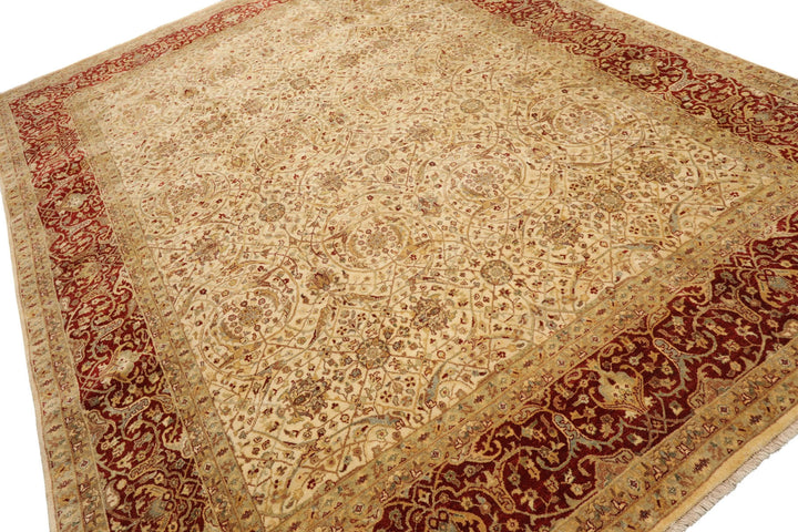 8x10 Beige, Burnt Orange, Mint Color Hand Knotted Agra Wool Traditional Oriental Rug