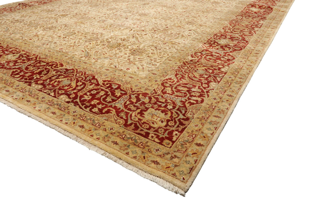 8x10 Beige, Burnt Orange, Mint Color Hand Knotted Agra Wool Traditional Oriental Rug