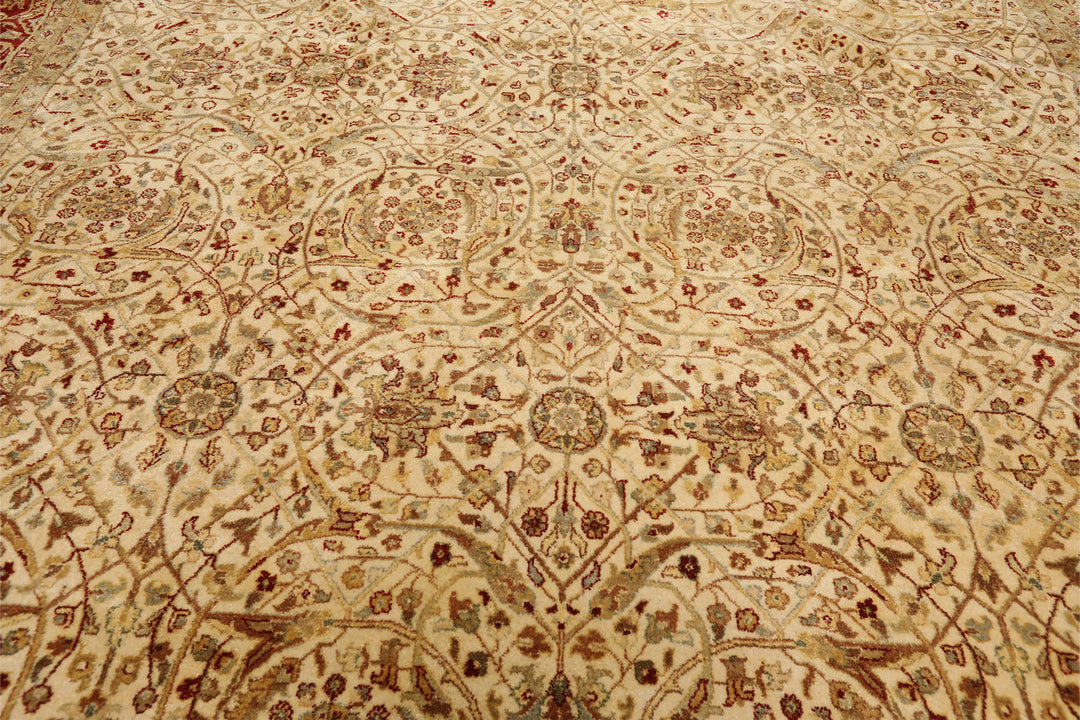 8x10 Beige, Burnt Orange, Mint Color Hand Knotted Agra Wool Traditional Oriental Rug