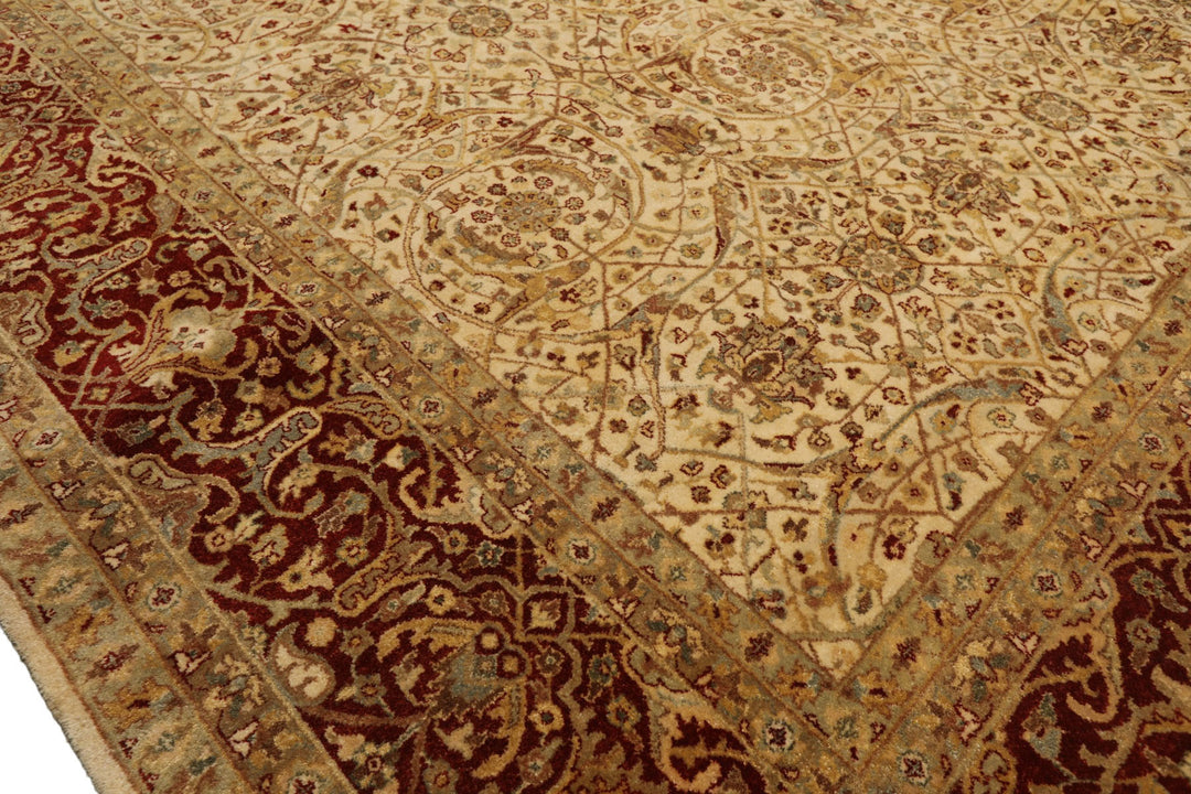 8x10 Beige, Burnt Orange, Mint Color Hand Knotted Agra Wool Traditional Oriental Rug