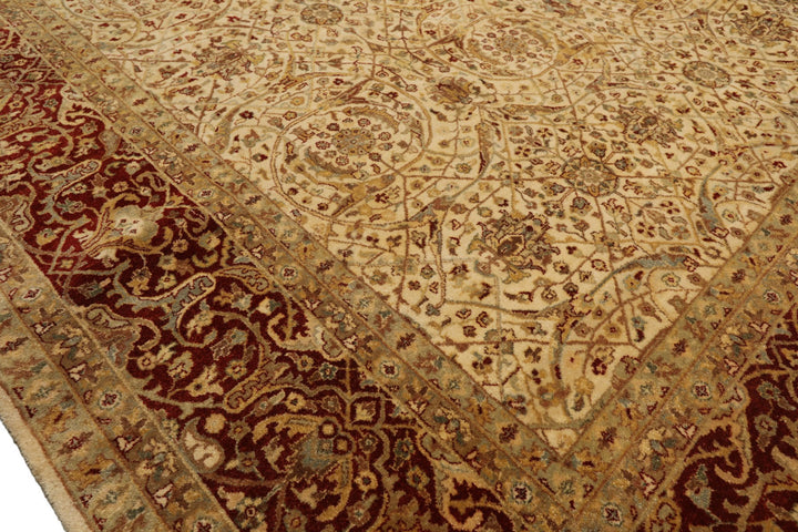 8x10 Beige, Burnt Orange, Mint Color Hand Knotted Agra Wool Traditional Oriental Rug