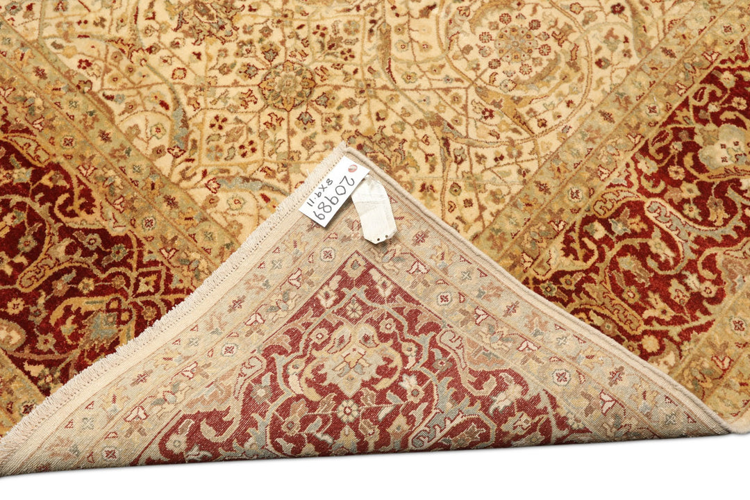 8x10 Beige, Burnt Orange, Mint Color Hand Knotted Agra Wool Traditional Oriental Rug