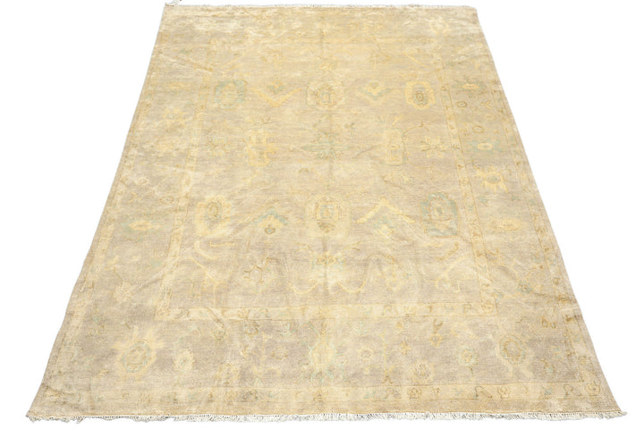 8x10 Taupe, Beige, Turquoise Color Hand Knotted Oushak New Zealand Wool Transitional Oriental Rug