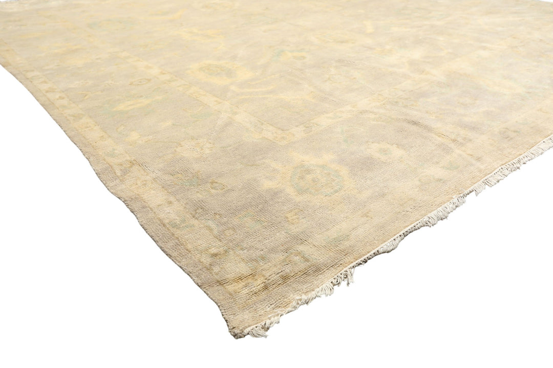 8x10 Taupe, Beige, Turquoise Color Hand Knotted Oushak New Zealand Wool Transitional Oriental Rug