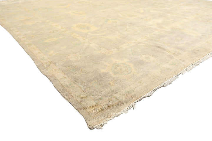 8x10 Taupe, Beige, Turquoise Color Hand Knotted Oushak New Zealand Wool Transitional Oriental Rug