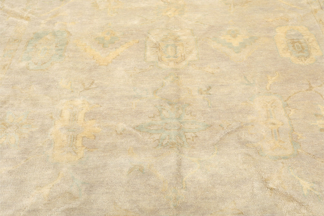 8x10 Taupe, Beige, Turquoise Color Hand Knotted Oushak New Zealand Wool Transitional Oriental Rug