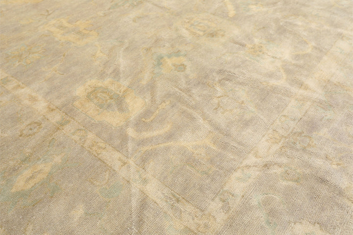 8x10 Taupe, Beige, Turquoise Color Hand Knotted Oushak New Zealand Wool Transitional Oriental Rug
