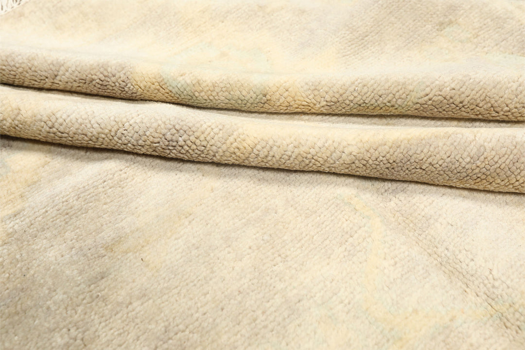 8x10 Taupe, Beige, Turquoise Color Hand Knotted Oushak New Zealand Wool Transitional Oriental Rug