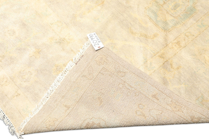 8x10 Taupe, Beige, Turquoise Color Hand Knotted Oushak New Zealand Wool Transitional Oriental Rug