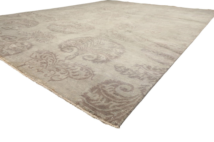 9x12 Gray, Taupe, Color Hand Knotted Oushak Wool Transitional Oriental Rug