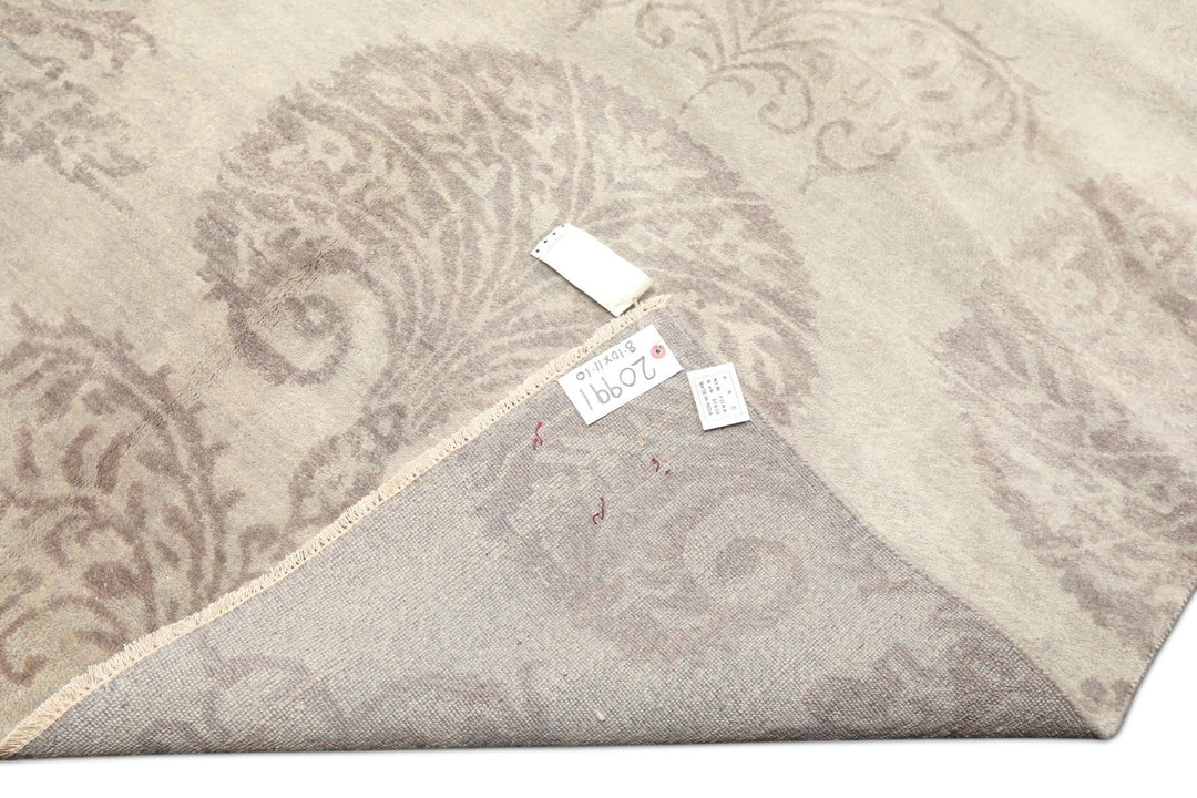 9x12 Gray, Taupe, Color Hand Knotted Oushak Wool Transitional Oriental Rug