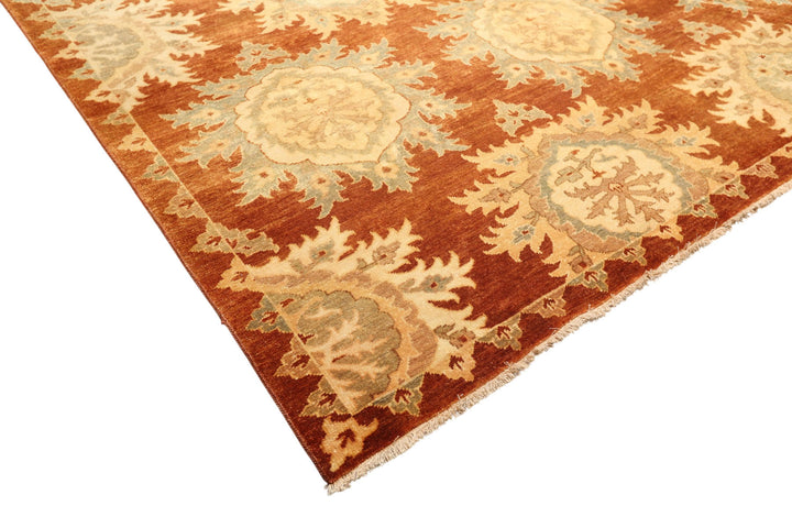 8x10 Caramel, Beige, Celadon Color Hand Knotted Oushak Wool Transitional Oriental Rug