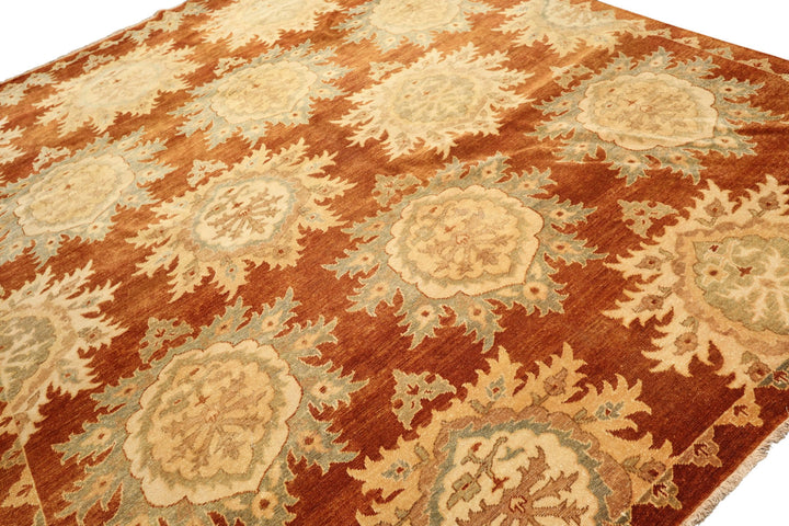 8x10 Caramel, Beige, Celadon Color Hand Knotted Oushak Wool Transitional Oriental Rug